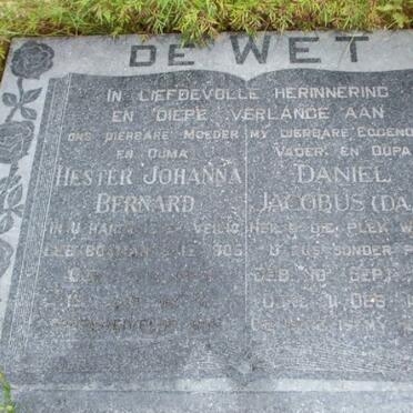 WET  Daniel Jacobus, de 1904-1970 &amp; Hester Johanna Bernard 1905-19??