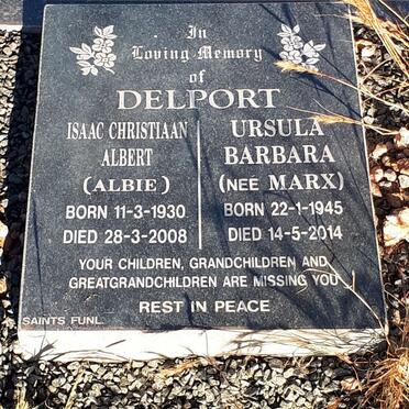 DELPORT Isaac Christiaan Albert 1930-2008 &amp; Ursula Barbara MARX 1945-2014