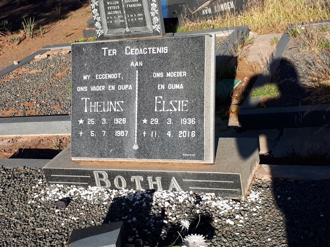 BOTHA Theuns 1928-1987 &amp; Elsie 1936-2016