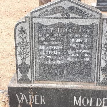 BOTHMA Johannes A. 1871-1947 &amp; Maria M. SCHOOMBIE 1876-1960