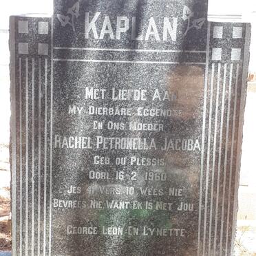 KAPLAN Rachel Petronella Jacoba nee DU PLESSIS -1960