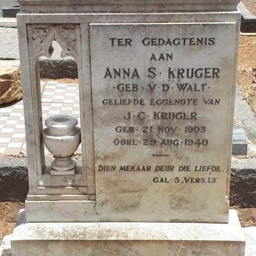 KRUGER Anna S. nee V.D. WALT 1903-1940