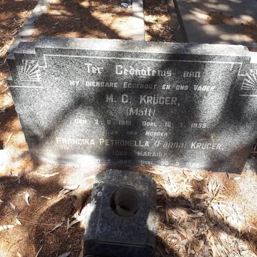 KRUGER M.C. 1881-1955 &amp; Francina Petronella MARAIS 1883-1958