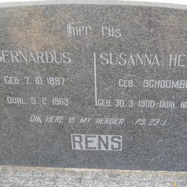 RENS Bernardus 1887-1963 &amp; Susanna Hester SCHOOMBEE 1900-1982