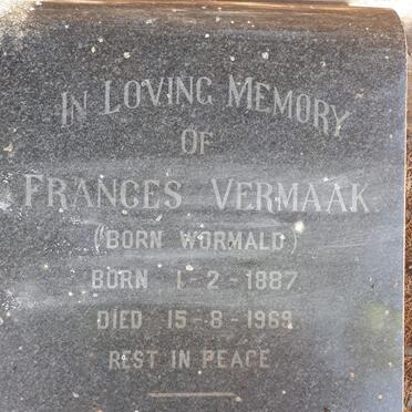 VERMAAK Frances nee WORMALD 1887-1969