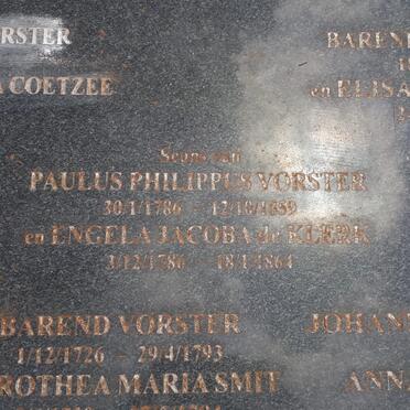 VORSTER Paulus Philippus 1786-1859 &amp; Engela Jacoba DE KLERK 1786-1864