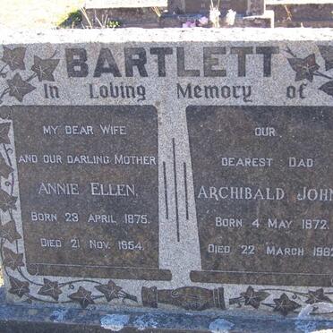 BARTLETT Archibald John 1872-1962 &amp; Annie Ellen 1875-1954