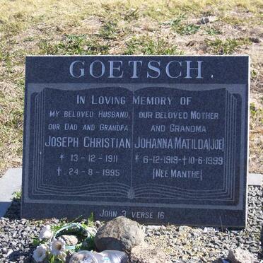 GOETSCH Joseph Christian 1911-1995 &amp; Johanna Matilda MANTHE 1919-1999