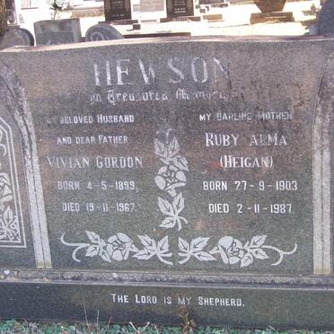 HEWSON Vivian Gordon 1899-1967 &amp; Ruby Alma HEIGAN 1903-1987