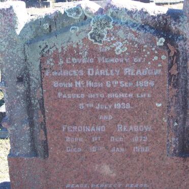 REABOW Ferdinand 1873-1955 &amp; Frances Darley McNISH 1884-1939