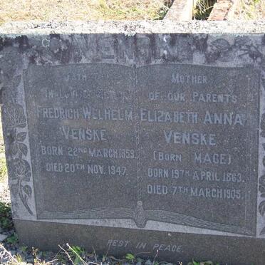 VENSKE Fredrich Welhelm 1859-1947 &amp; Elizabeth Anna MACE 1863-1905