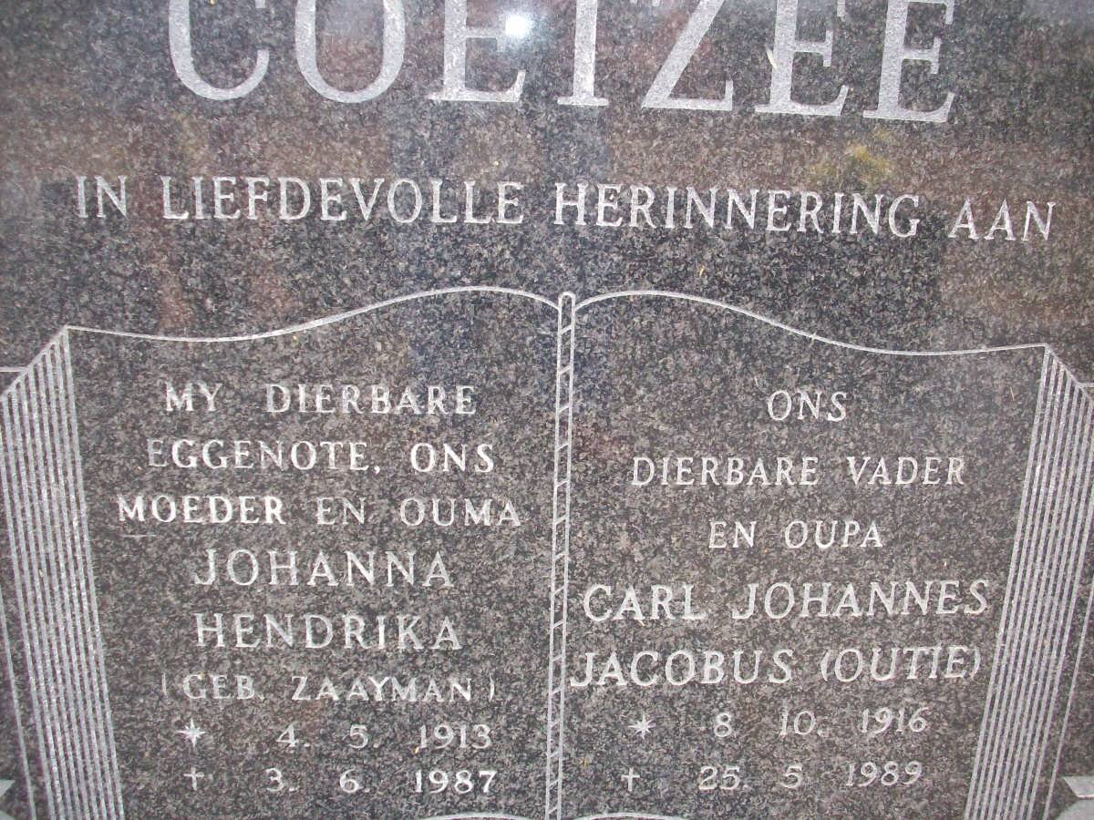 COETZEE Carl Johannes Jacobus 1916-1989 &amp; Johanna Hendrika ZAAYMAN 1913-1987