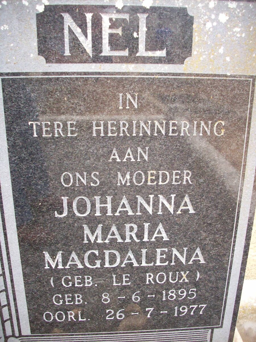 NEL Johanna Maria Magdalena nee LE ROUX 1895-1977