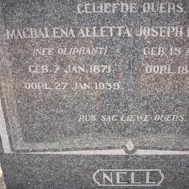 NELL Joseph Heydenrych 1861-1938 &amp; Magdalena Alletta OLIPHANT 1871-1939