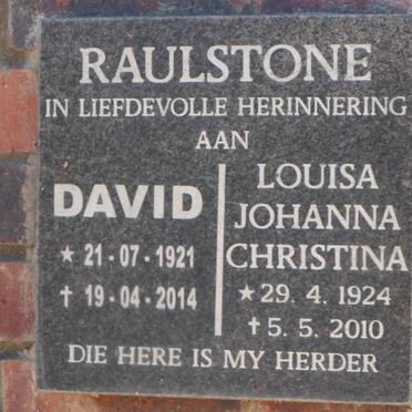 RAULSTONE David 1921-2014 &amp; Louisa Johanna Christina 1924-2010