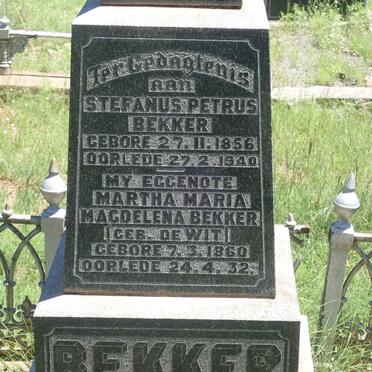 BEKKER Stefanus Petrus 1856-1940 &amp; Martha Maria Magdelena DE WIT 1860-1932