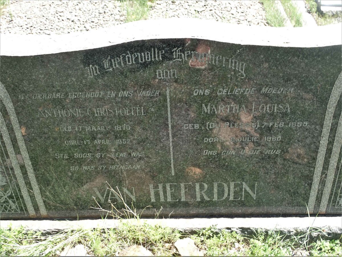 HEERDEN Anthonie Christoffel, van 1870-1952 &amp; Martha Louisa DU PLESSIS 1885-1960