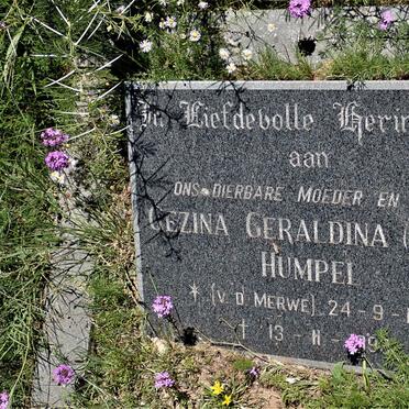 HUMPEL Gezina Geraldina nee V.D. MERWE 1930-199?