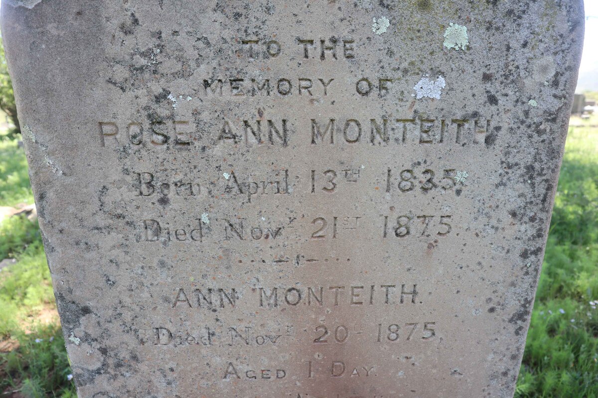 MONTEITH Rose Ann 1835-1875 :: MONTEITH Ann -1875 :: MONTEITH William Maddon