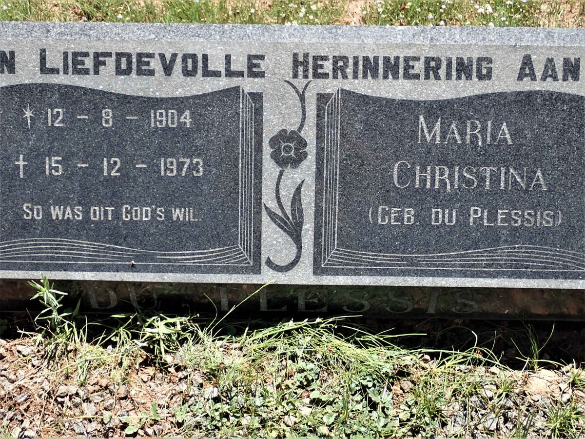 PLESSIS Frederick Jacobus, du 1904-1973 &amp; Maria Christina DU PLESSIS 1904-1978