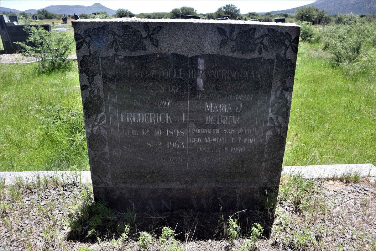WYK Frederick J., van 1898-1963 :: DE  BRUIN Maria J. voorheen VAN WYK nee VENTER 1911-1990