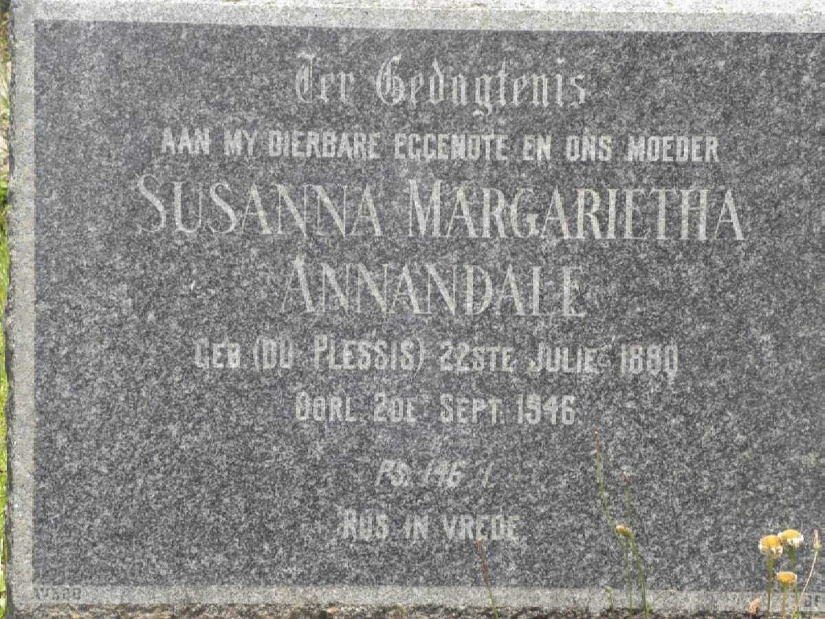ANNANDALE Susanna Margarietha nee DU PLESSIS 1880-1946