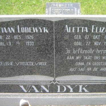 DYK Christiaan Lodewyk, van 1926-1999 &amp; Aletta Elizabeth 1926-1997