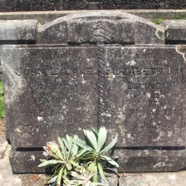 LAKE John L. 1840-1902 &amp; Elizabeth 1842-1929