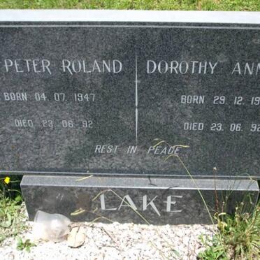 LAKE Peter Roland 1947-1992 &amp; Dorothy Ann 1949-1992