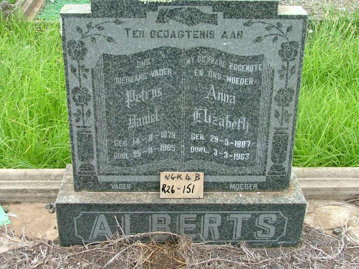 ALBERTS Petrus Daniel 1879-1985 &amp; Anna Elizabeth 1887-1963