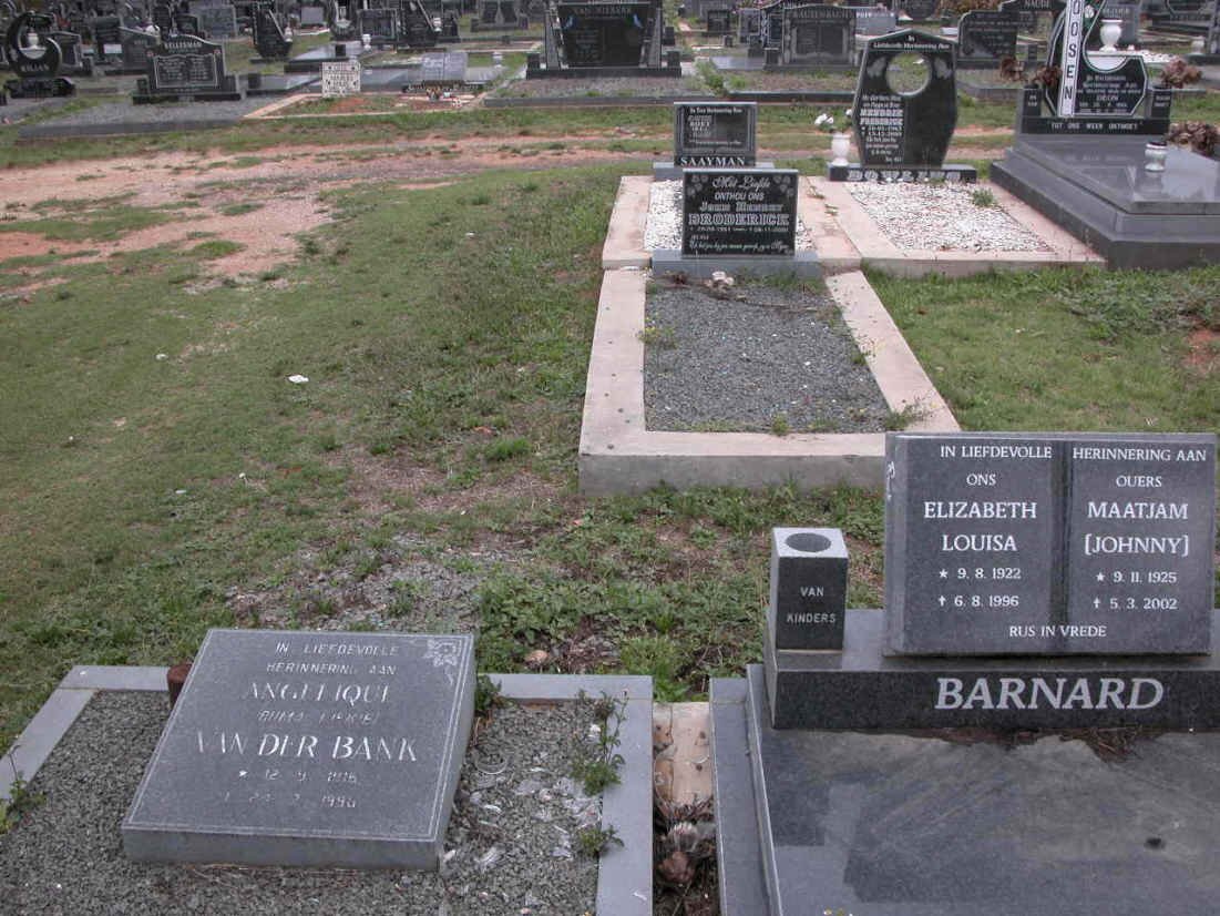 BANK Angelique, van der nee FOURIE 1915-1998 :: BARNARD Maatjam 1925-2002 &amp; Elizabeth Louisa 1922-1996 :: BRODERICK :: SAAYM