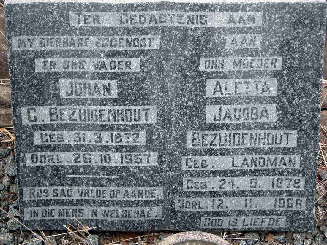 BEZUIDENHOUT Johan C. 1872-1957 &amp; Aletta Jacoba LANDMAN 1878-1966