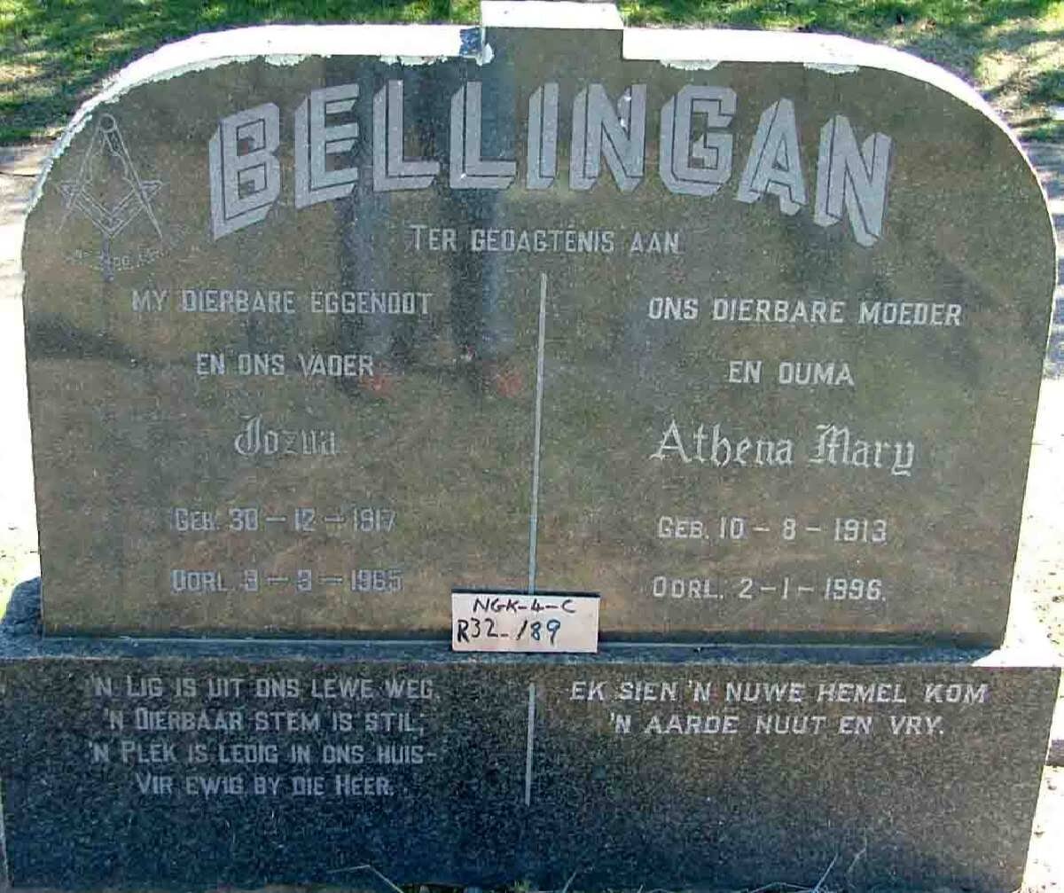 BELLINGAN Jozua 1917-1965 &amp; Athena Mary 1913-1996