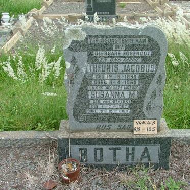 BOTHA Theunis Jacobus 1898-1960 &amp; Susanna M. VAN NIEKERK 1907-1968