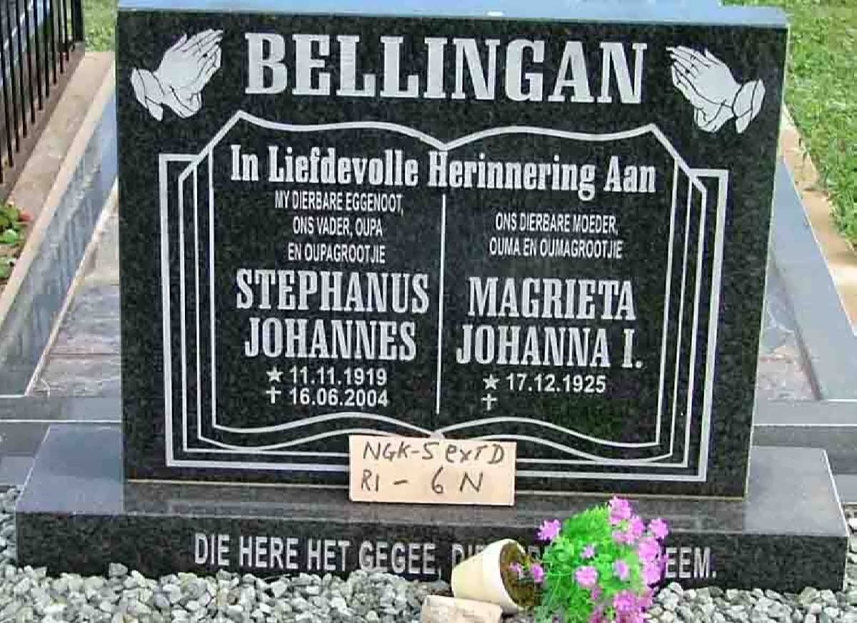 BELLINGAN Stephanus Johannes 1919-2004 &amp; Magrieta Johanna I. 1925-