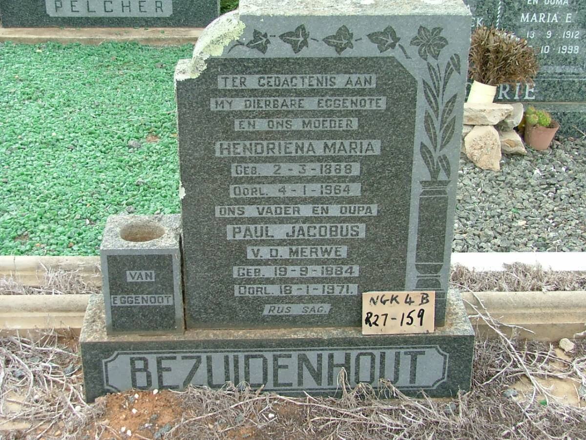 BEZUIDENHOUT Paul Jacobus v.d. Merwe 1884-1971 &amp; Hendriena Maria 1888-1964