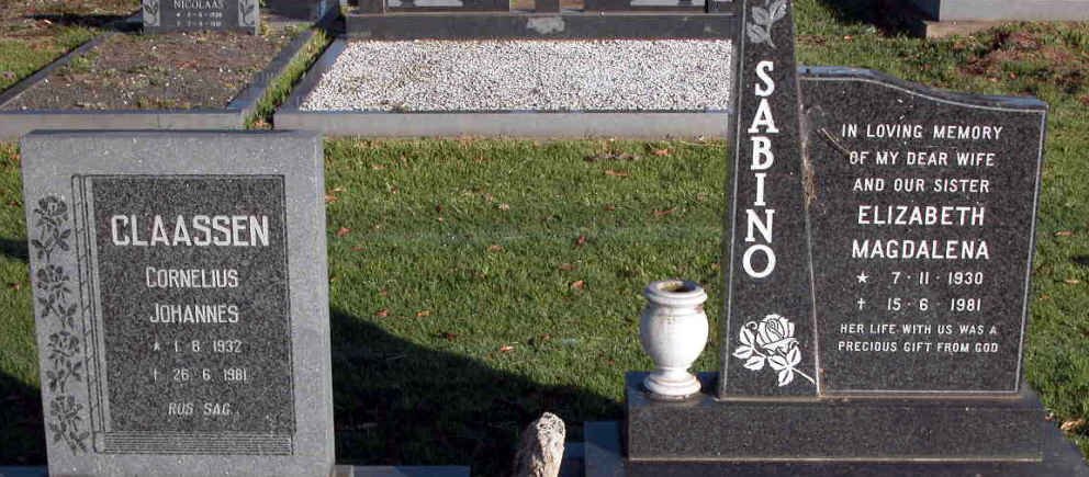 CLAASSEN Cornelius Johannes 1932-1981 :: SABINO Elizabeth Magdalena 1930-1981