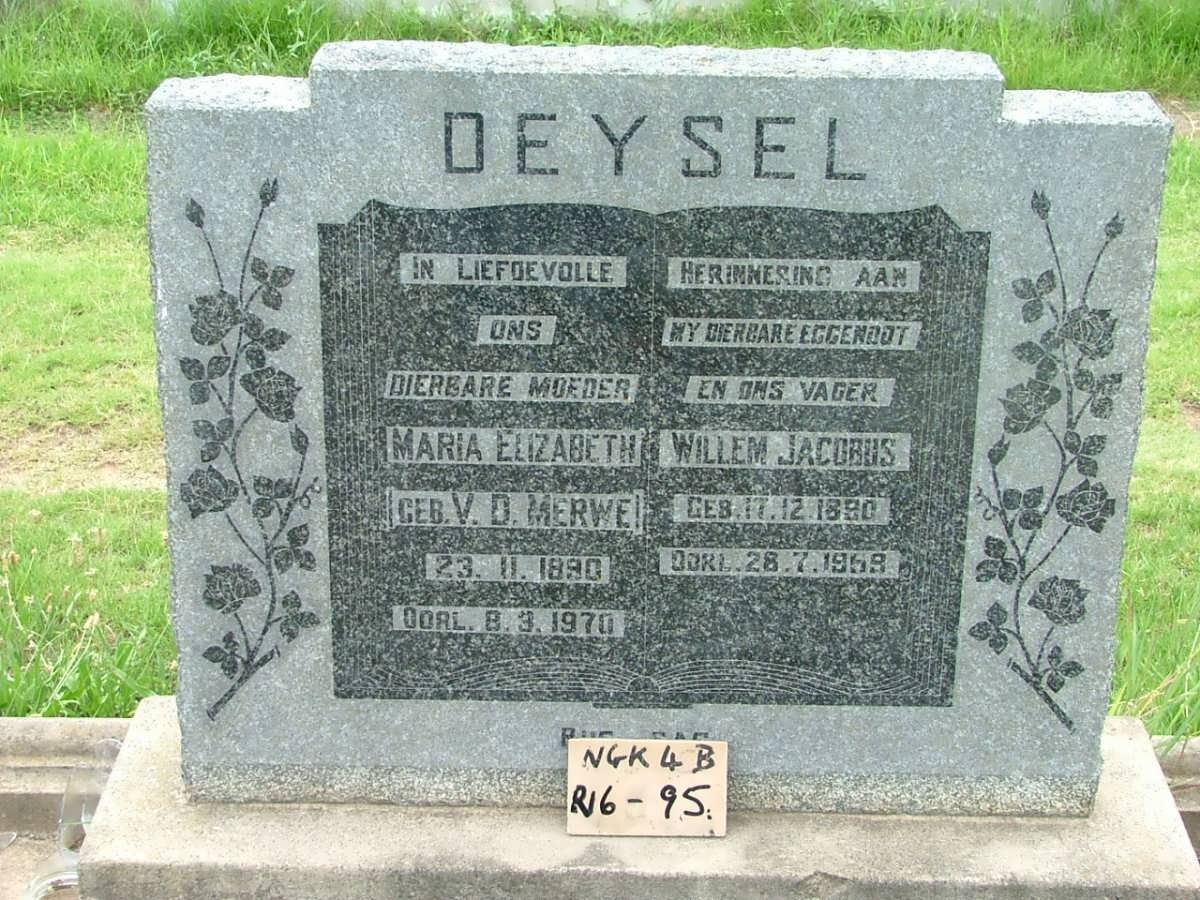 DEYSEL Willem Jacobus 1890-1959 &amp; Maria Elizabeth V.D. MERWE 1890-1970