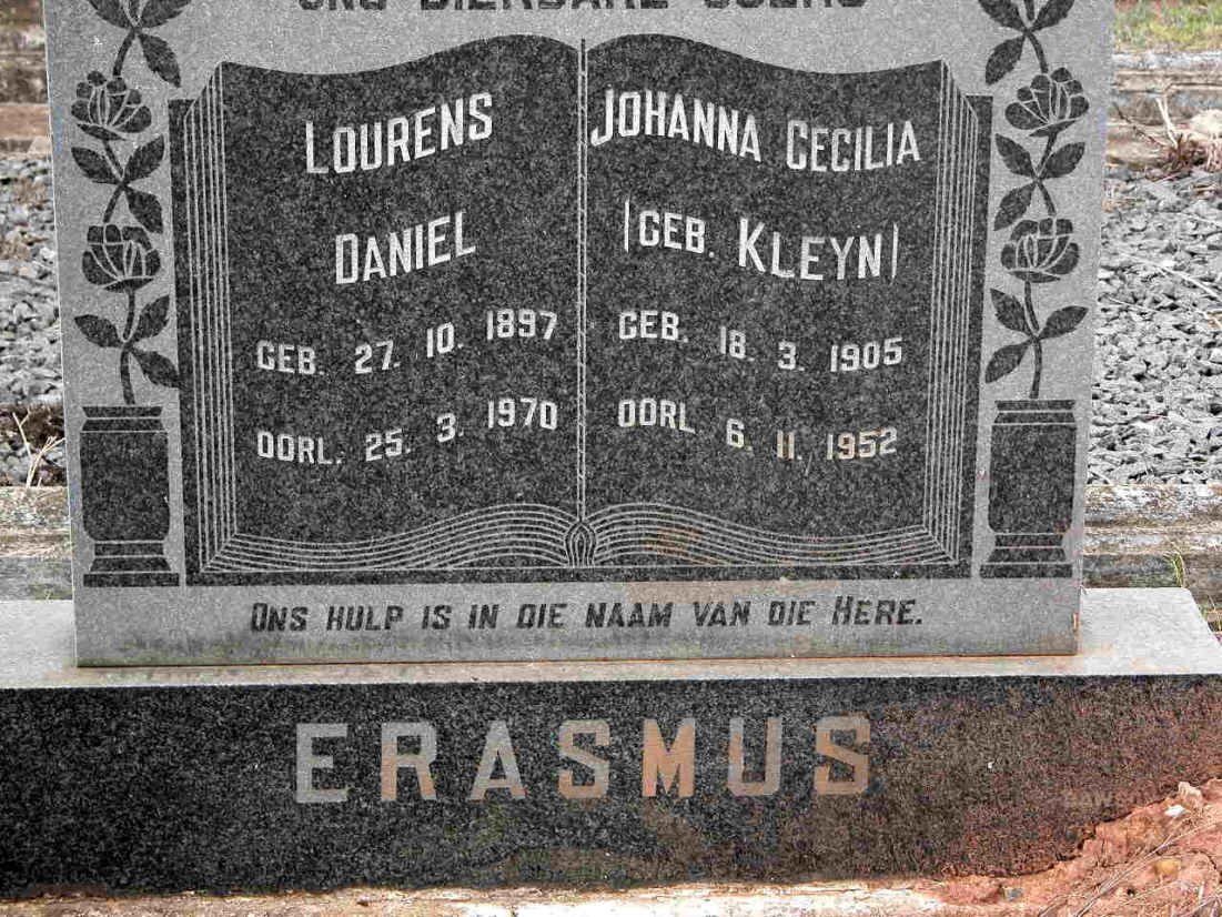 ERASMUS Lourens Daniel 1897-1970 &amp; Johanna Cecilia KLEYN 1905-1952