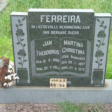 FERREIRA Jan Theodorus 1892-1964 &amp; Martina Christina BARNARD 1897-1972