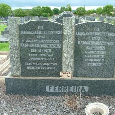 FERREIRA Jacobus Stephanus 1872-1958 &amp; Jacoba Elizabeth MARAIS 1883-1974