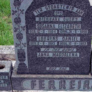FERREIRA Anna Magdalena :: FERREIRA Lourens Daniel 1893-1963 &amp; Susanna Elizabeth 1904-1956 