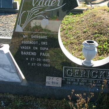 GERICKE Barend Paul 1920-1989
