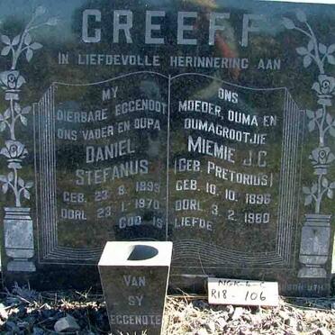GREEFF Daniel Stefanus 1893-1970 &amp; Miemie J.C. PRETORIUS 1896-1980