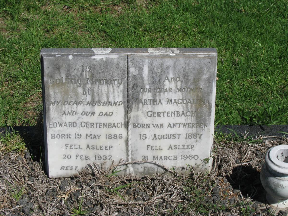 GERTENBACH Edward 1886-1937 &amp; Martha Magdalena VAN ANTWERPEN 1887-1960 