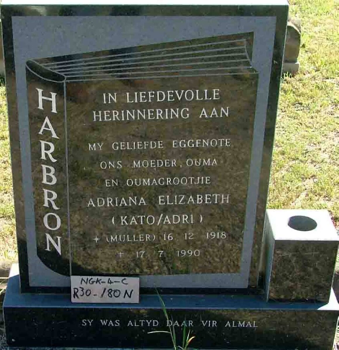 HARBON Adriana Elizabeth nee MULLER 1918-1990