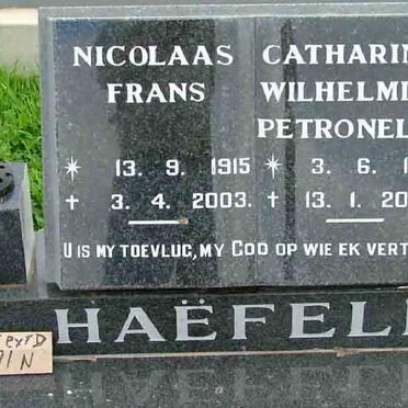 HAEFELE Nicolaas Frans 915-2003 &amp; Catharina Wilhelmina Petronella 1916-2003