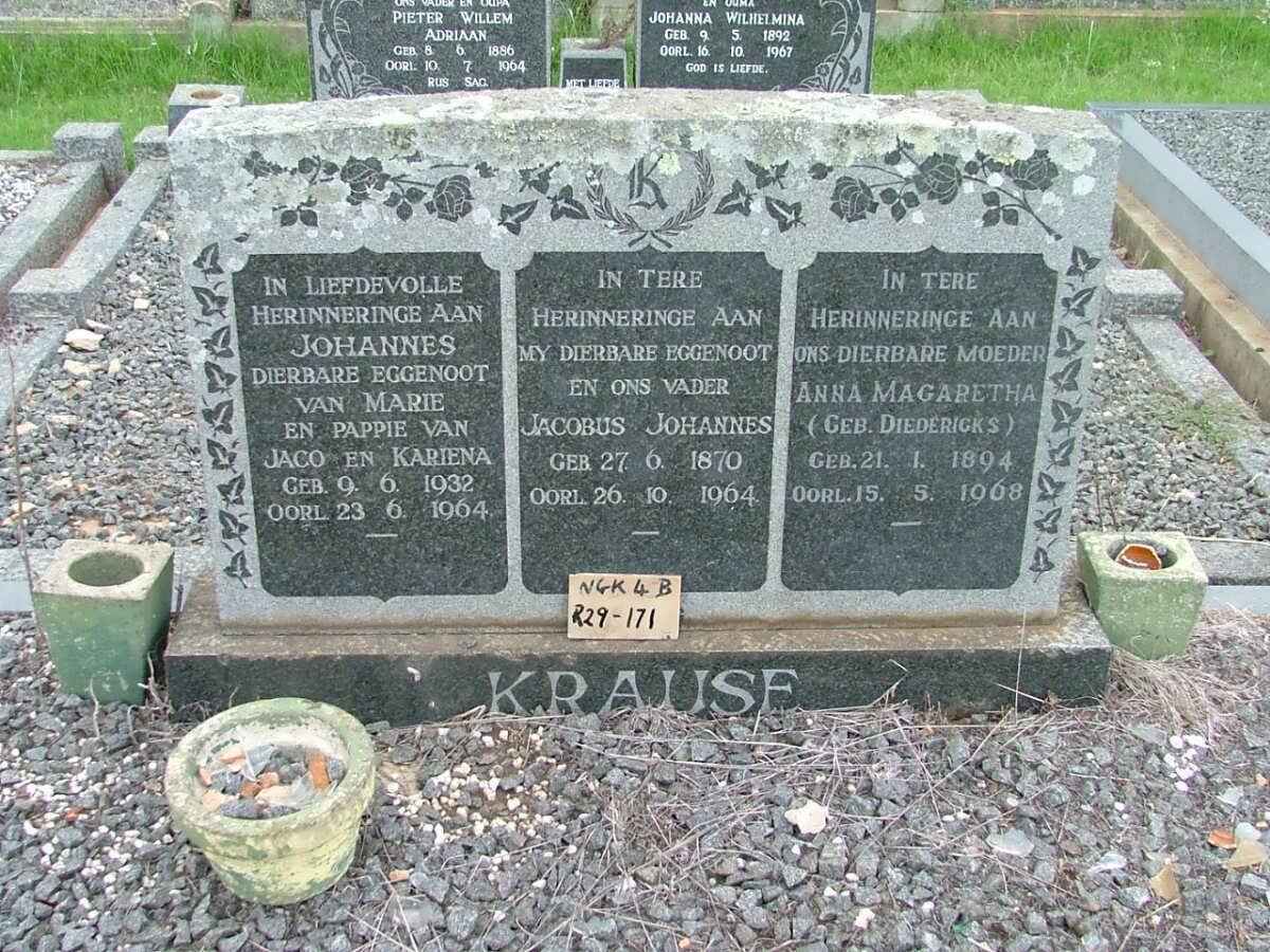 KRAUSE Jacobus Johannes 1870-1964 &amp; Anna Margaretha DIEDERICKS 1894-1968 :: KRAUSE Johannes 1932-1964