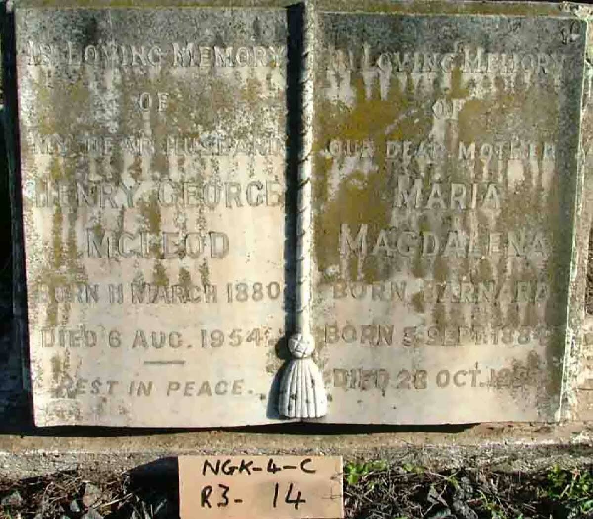 MCLEOD Henry George 1880-1954 &amp; Maria Magdalena BARNARD 1884-195?