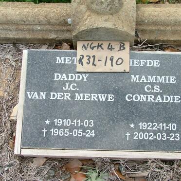 MERWE J.C., van der 1910-1965 :: CONRADIE C.S. 1922-2002